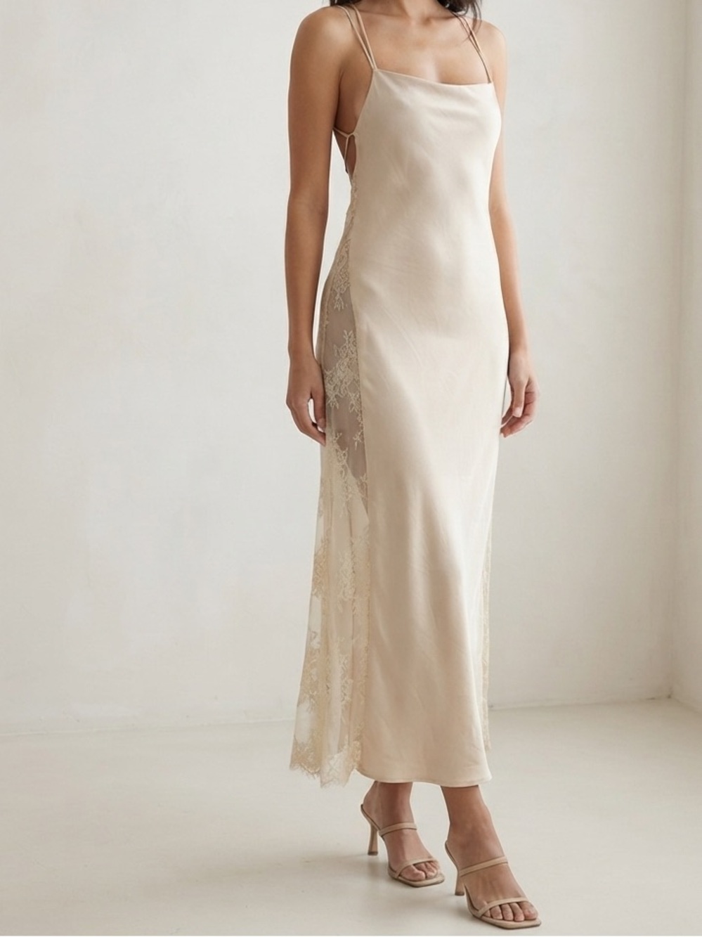 Rya Collection Sleeveless Champagne Cowl Neck Lace Slip Maxi Dress Size Large